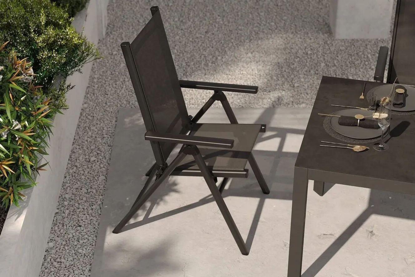 KETTLER BasicPlus Pro Balkon-Set, anthrazit, Alu/Textilene, Tischplatte klappbar 80 x 80 cm, 2 Klappstühle, geeignet für Balkone