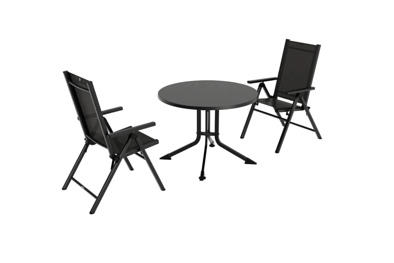 KETTLER BasicPlus Pro Balkon-Set, anthrazit, Alu/Textilene, Ø100 x 74 cm, 2 Klappstühle, geeignet für Balkone