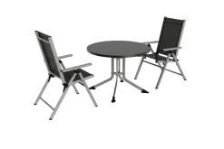 KETTLER BasicPlus Pro Balkon-Set, silber/anthrazit, Alu/Textilene, Tisch Ø100 cm, 2 Klappstühle