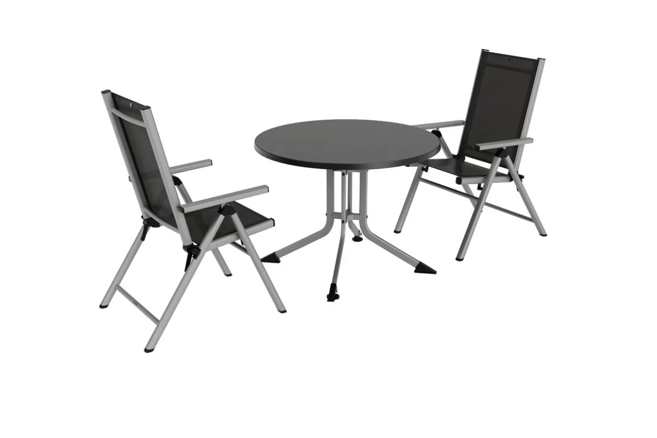 KETTLER BasicPlus Pro Balkon-Set, silber/anthrazit, Alu/Textilene, Tisch Ø100 cm, 2 Klappstühle