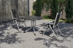 KETTLER BasicPlus Pro Balkon-Set, silber/anthrazit, Alu/Textilene, Tisch Ø100 cm, 2 Klappstühle