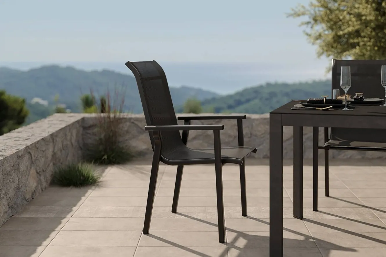 KETTLER BasicPlus Pro Garten-Essgruppe, anthrazit, Alu/Textilene/Spraystone, Tisch 180/280 x 100 cm, 8 Stapelsessel