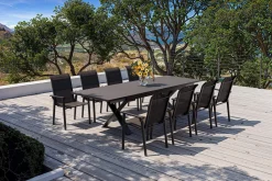KETTLER BasicPlus Pro Garten-Essgruppe, anthrazit, Alu/Textilene/Spraystone, Tisch 180/280 x 100 cm, 8 Stapelsessel