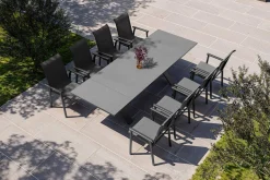 KETTLER BasicPlus Pro Garten-Essgruppe, anthrazit, Alu/Textilene/Spraystone, Tisch 180/280 x 100 cm, 8 Stapelsessel