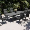 KETTLER BasicPlus Pro Garten-Essgruppe, anthrazit, Alu/Textilene/Glas, Tisch ausziehbar 180/240 cm, 6 Klappstühle inkl. Auflagen