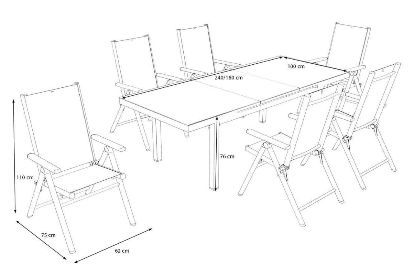 KETTLER BasicPlus Pro Garten-Essgruppe, 6 Personen, ausziehbarer Tisch 180–240 cm, Aluminium/Textilene, Exklusivmodell