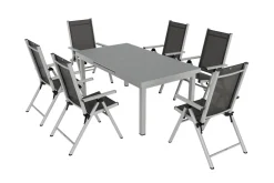 KETTLER BasicPlus Pro Garten-Essgruppe, 6 Personen, ausziehbarer Tisch 180–240 cm, Aluminium/Textilene, Exklusivmodell