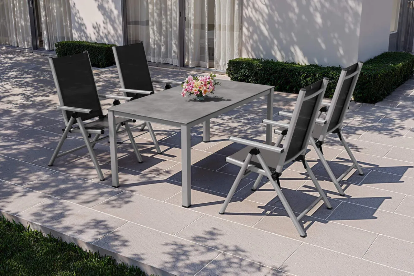 KETTLER BasicPlus Pro Garten-Essgruppe, silber/anthrazit, Alu/Textilene, 160 x 90 cm, 4 Klappstühle