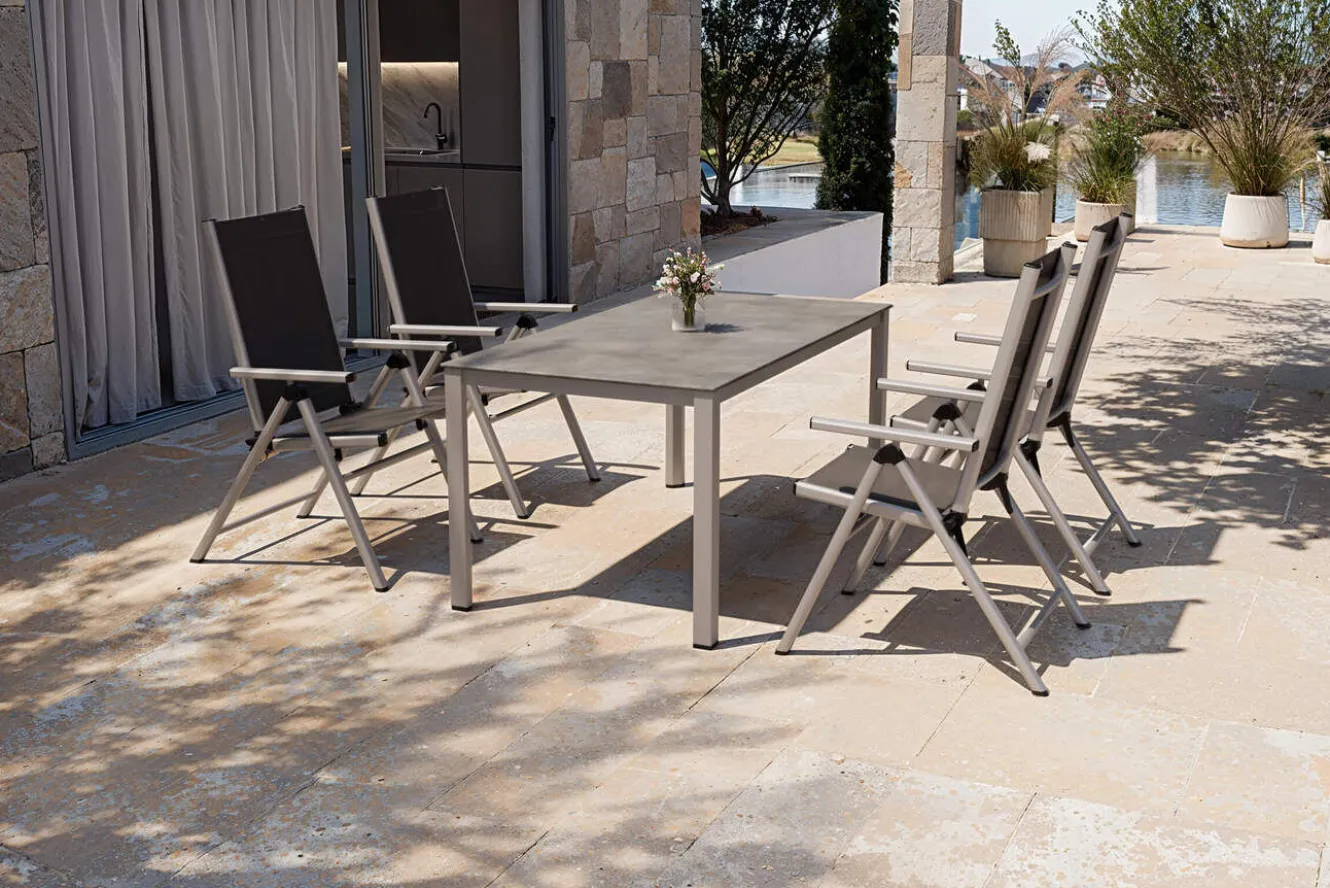 KETTLER BasicPlus Pro Garten-Essgruppe, silber/anthrazit, Alu/Textilene, 160 x 90 cm, 4 Klappstühle