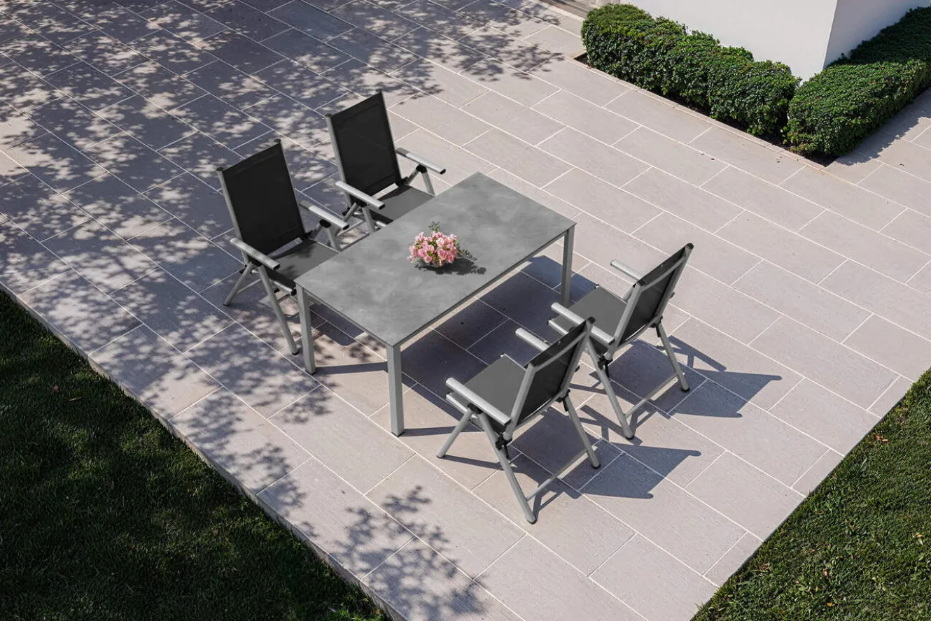 KETTLER BasicPlus Pro Garten-Essgruppe, silber/anthrazit, Alu/Textilene, 160 x 90 cm, 4 Klappstühle
