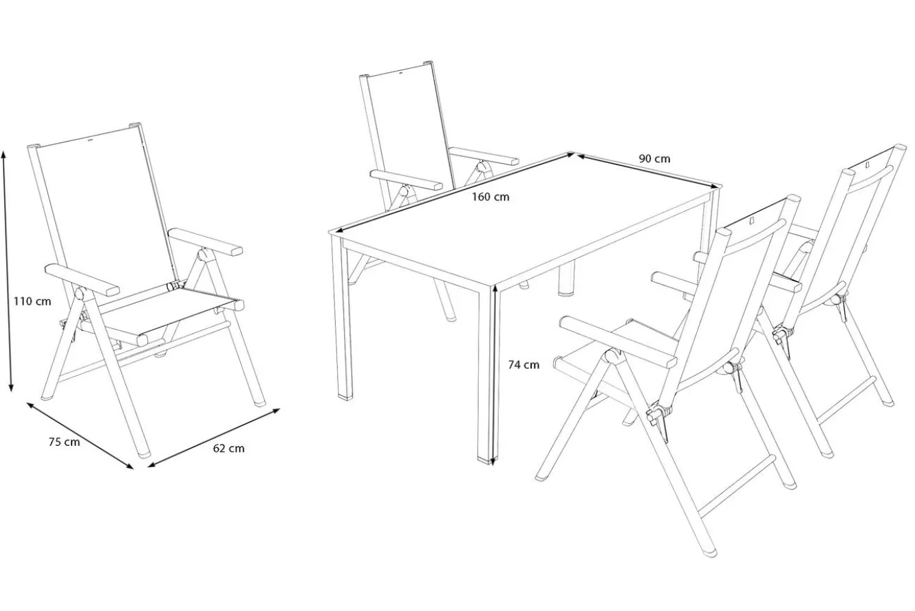 KETTLER BasicPlus Pro Garten-Essgruppe, silber/anthrazit, Alu/Textilene, 160 x 90 cm, 4 Klappstühle