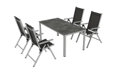 KETTLER BasicPlus Pro Garten-Essgruppe, silber/anthrazit, Alu/Textilene, 160 x 90 cm, 4 Klappstühle