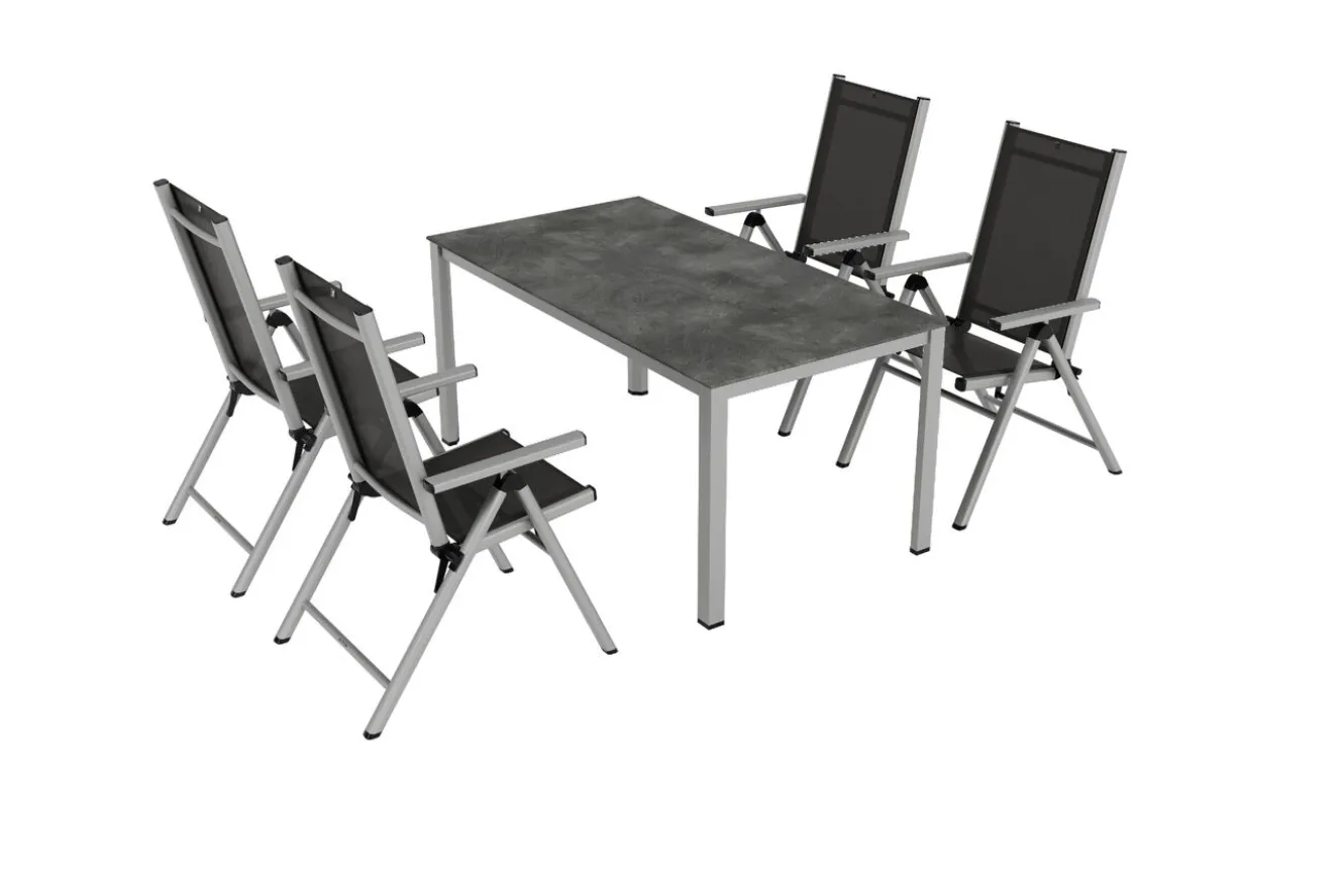 KETTLER BasicPlus Pro Garten-Essgruppe, silber/anthrazit, Alu/Textilene, 160 x 90 cm, 4 Klappstühle