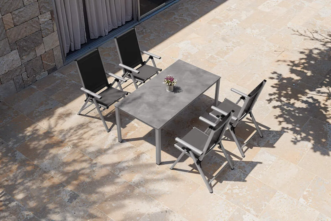 KETTLER BasicPlus Pro Garten-Essgruppe, silber/anthrazit, Alu/Textilene, 160 x 90 cm, 4 Klappstühle