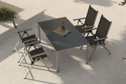 KETTLER BasicPlus Pro Garten-Essgruppe, silber/anthrazit, Alu/Textilene, Tisch 160 x 95 cm, 4 Klappstühle