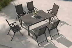 KETTLER BasicPlus Pro Garten-Essgruppe, 6 Personen, ausziehbarer Tisch 160–260 cm, Alu/Textilene, Exklusivmodell