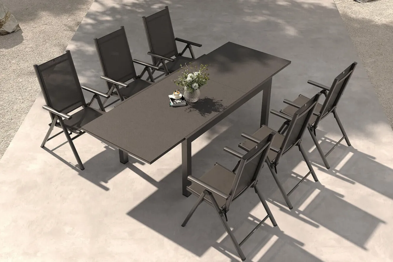 KETTLER BasicPlus Pro Garten-Essgruppe, 6 Personen, ausziehbarer Tisch 160–260 cm, Alu/Textilene, Exklusivmodell