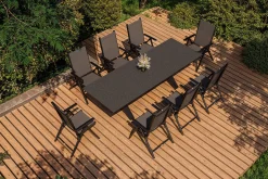 KETTLER BasicPlus Pro Garten-Essgruppe, anthrazit, Alu/Textilene/Spraystone, Tisch ausziehbar 180/280 cm, 8 Klappstühle