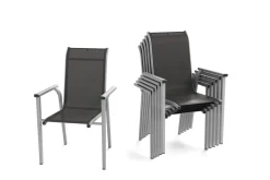 KETTLER BasicPlus Pro Garten-Essgruppe, silber/anthrazit, Alu/Textilene, Tisch 160 x 90 cm, 6 Stapelsessel