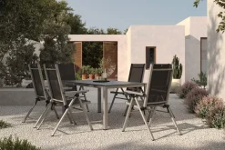 KETTLER BasicPlus Pro Garten-Essgruppe, silber/anthrazit, Alu/Textilene, Tisch 160 x 95 cm, 6 Klappstühle