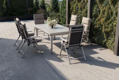 KETTLER BasicPlus Pro Garten-Essgruppe, 6 Personen inkl. Sitzkissen, ausziehbarer Tisch 180–240 cm, Aluminium/Textilene