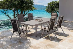 KETTLER BasicPlus Pro Garten-Essgruppe, 6 Personen inkl. Sitzkissen, ausziehbarer Tisch 180–240 cm, Aluminium/Textilene