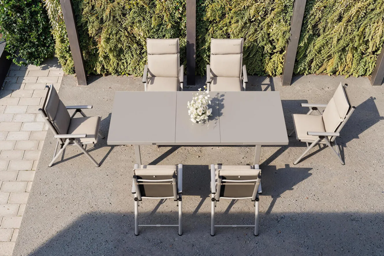 KETTLER BasicPlus Pro Garten-Essgruppe, 6 Personen inkl. Sitzkissen, ausziehbarer Tisch 180–240 cm, Aluminium/Textilene