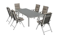 KETTLER BasicPlus Pro Garten-Essgruppe, 6 Personen inkl. Sitzkissen, ausziehbarer Tisch 180–240 cm, Aluminium/Textilene