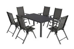 KETTLER BasicPlus Pro Garten-Essgruppe, anthrazit, Alu/Textilene/Spraystone, Tisch 160 x 95 cm, 6 Klappstühle