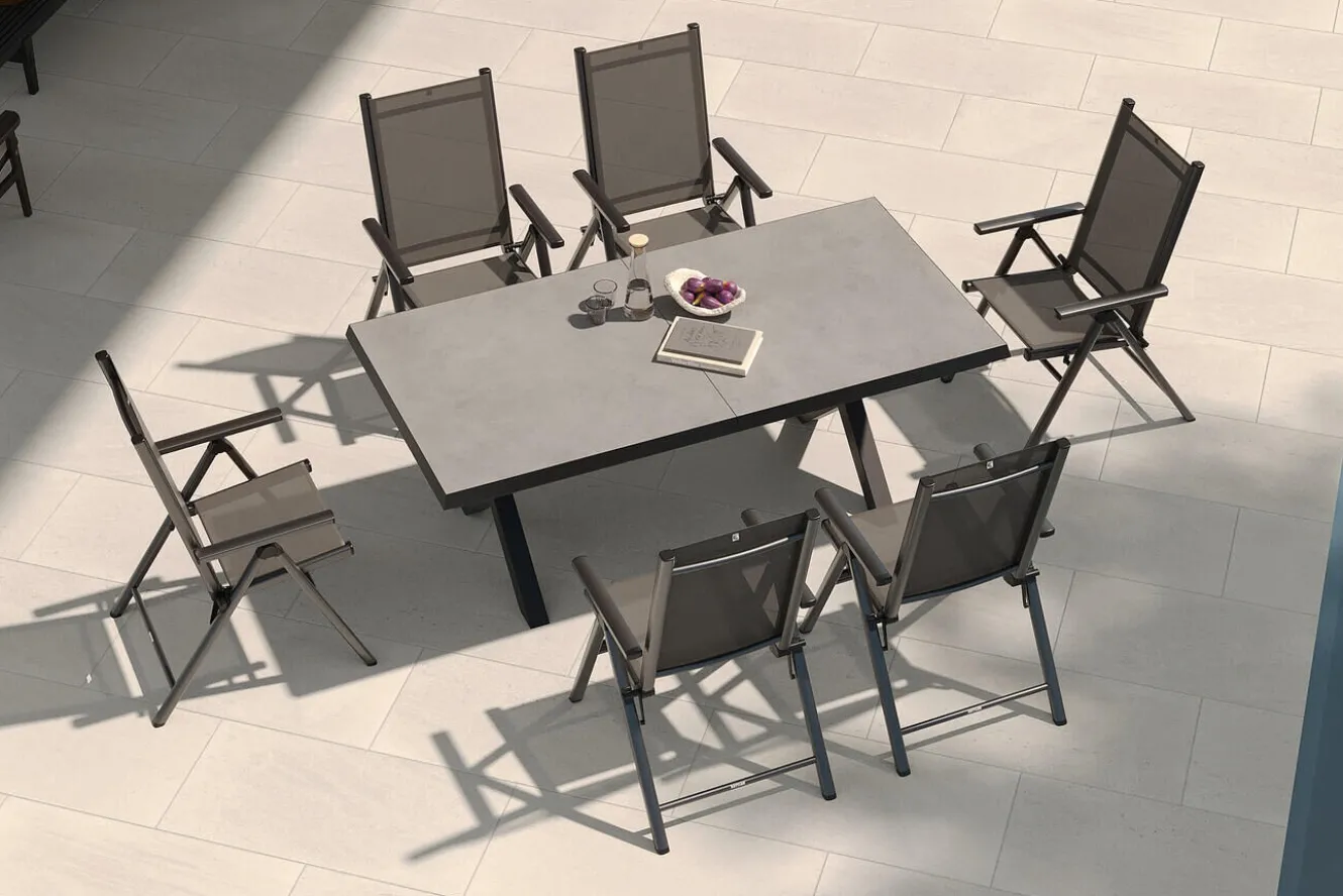 KETTLER BasicPlus Pro Garten-Essgruppe, 6 Personen, ausziehbarer Tisch 200–260 cm, Aluminium/Textilene