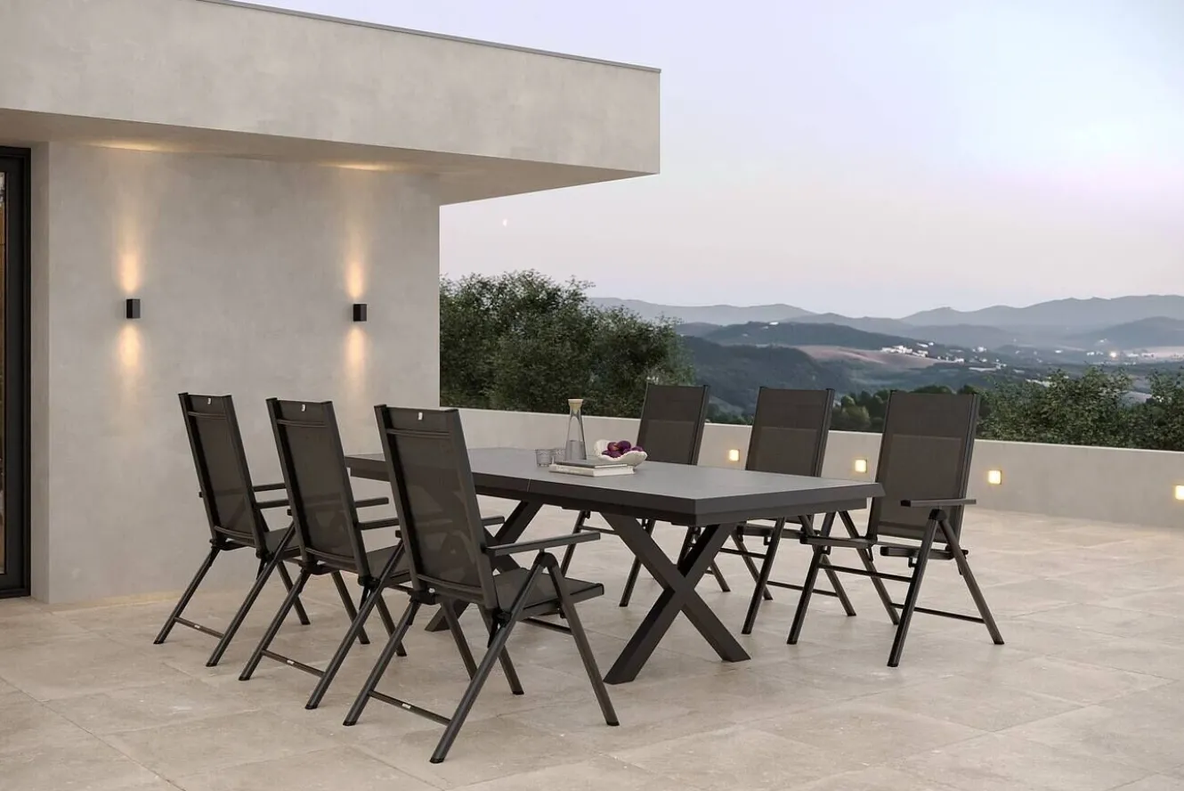 KETTLER BasicPlus Pro Garten-Essgruppe, 6 Personen, ausziehbarer Tisch 200–260 cm, Aluminium/Textilene