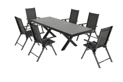 KETTLER BasicPlus Pro Garten-Essgruppe, 6 Personen, ausziehbarer Tisch 200–260 cm, Aluminium/Textilene