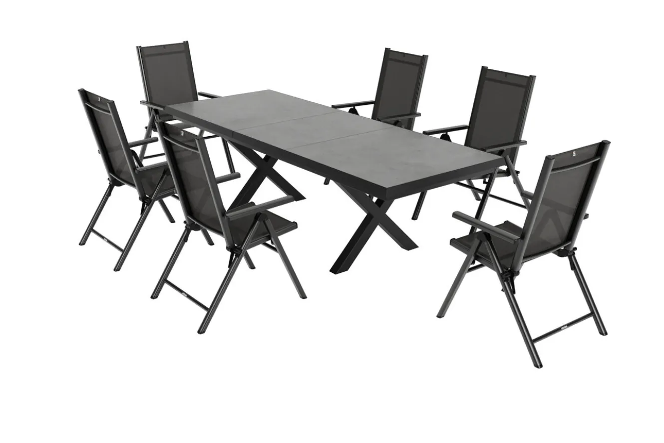 KETTLER BasicPlus Pro Garten-Essgruppe, 6 Personen, ausziehbarer Tisch 200–260 cm, Aluminium/Textilene