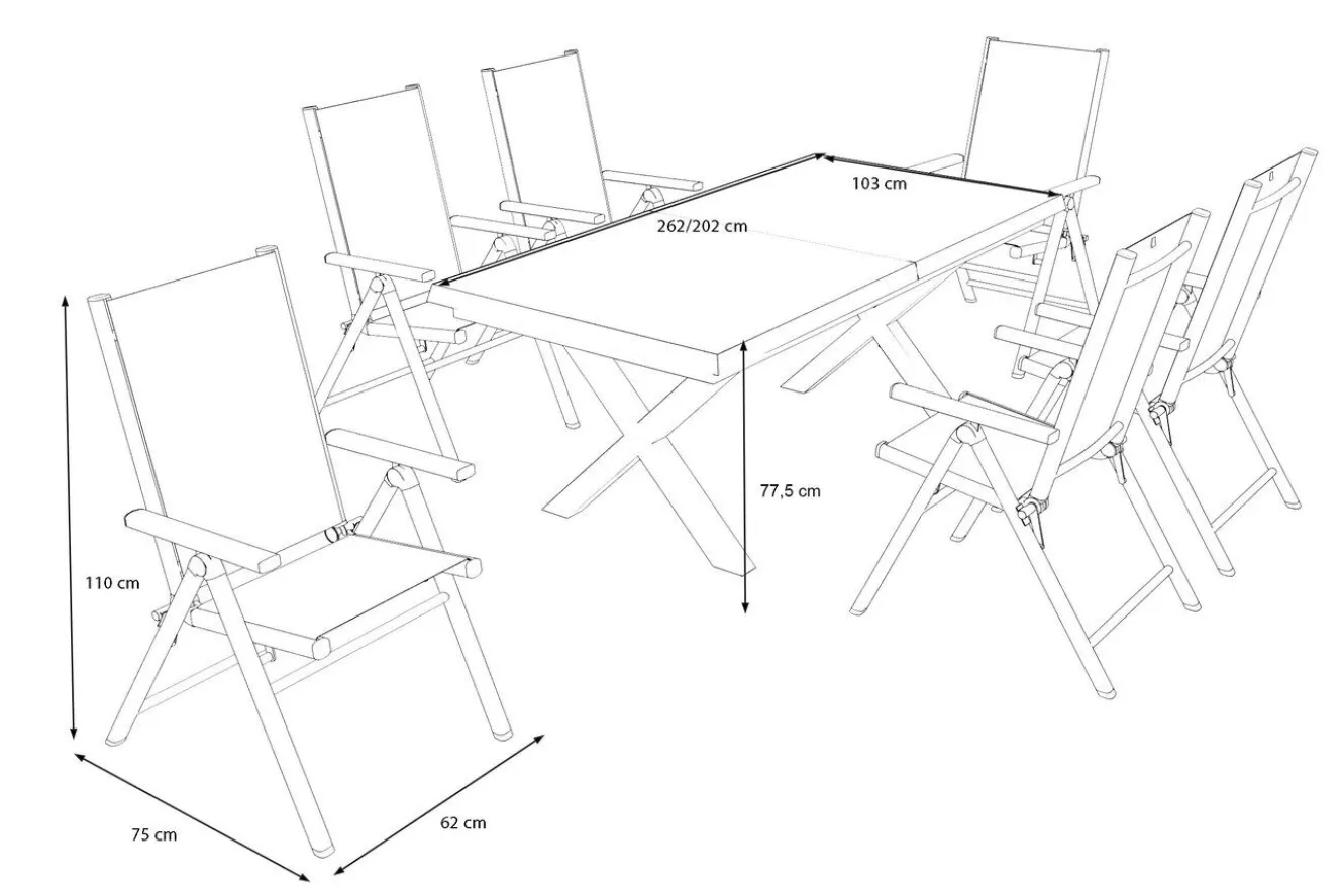 KETTLER BasicPlus Pro Garten-Essgruppe, 6 Personen, ausziehbarer Tisch 200–260 cm, Aluminium/Textilene