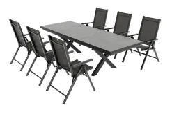 KETTLER BasicPlus Pro Garten-Essgruppe, 6 Personen, ausziehbarer Tisch 200–260 cm, Aluminium/Textilene