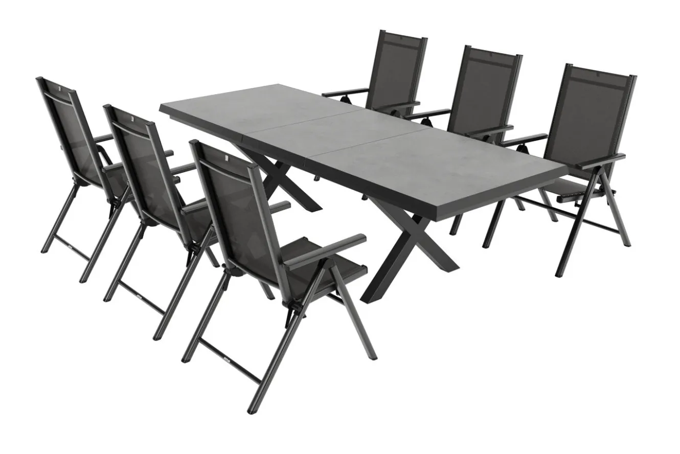 KETTLER BasicPlus Pro Garten-Essgruppe, 6 Personen, ausziehbarer Tisch 200–260 cm, Aluminium/Textilene