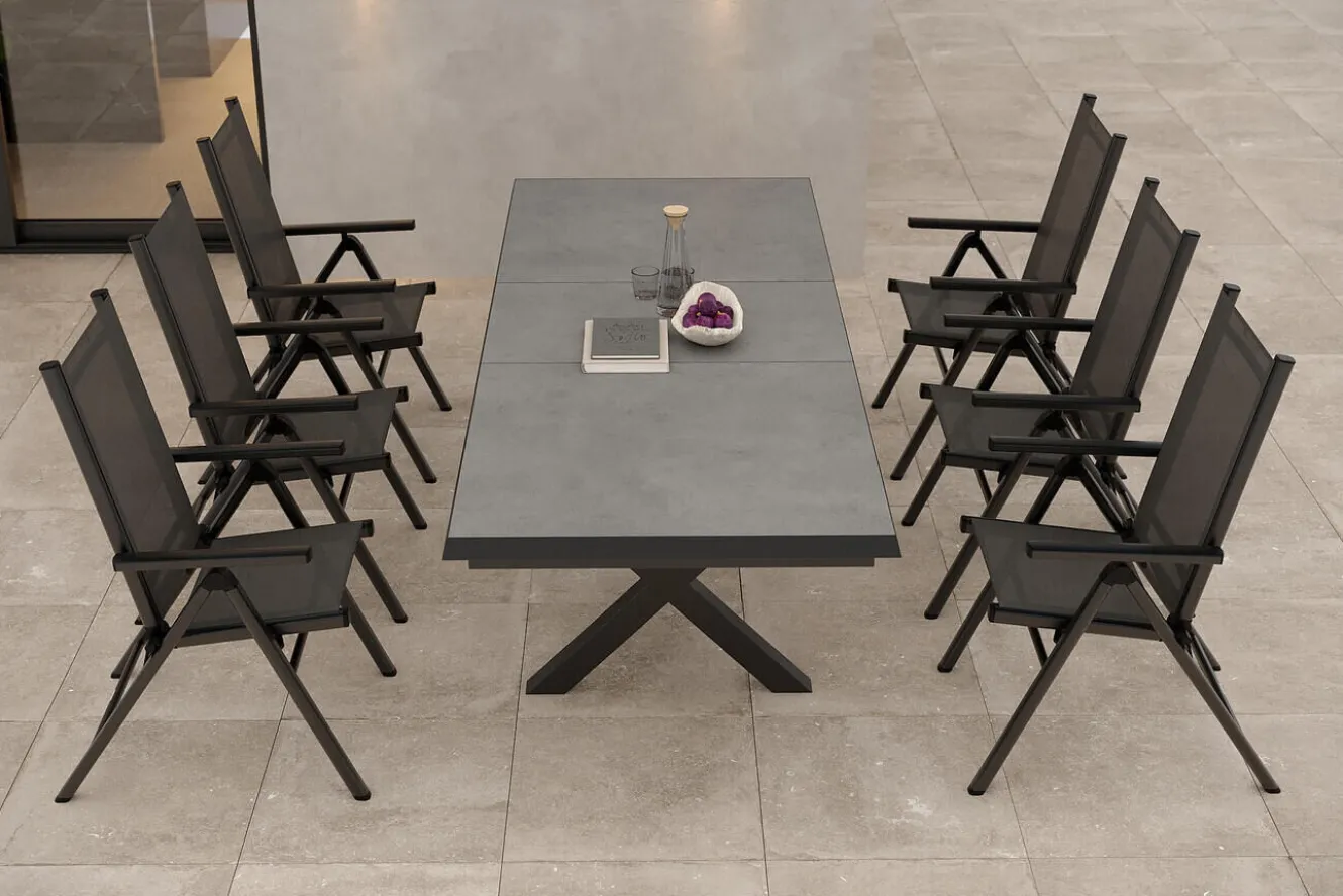KETTLER BasicPlus Pro Garten-Essgruppe, 6 Personen, ausziehbarer Tisch 200–260 cm, Aluminium/Textilene