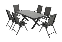 KETTLER BasicPlus Pro Garten-Essgruppe, 6 Personen, ausziehbarer Tisch 200–260 cm, Aluminium/Textilene
