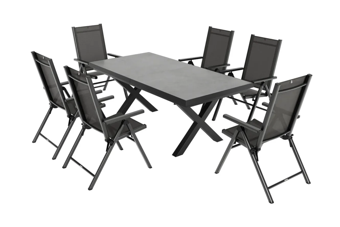 KETTLER BasicPlus Pro Garten-Essgruppe, 6 Personen, ausziehbarer Tisch 200–260 cm, Aluminium/Textilene