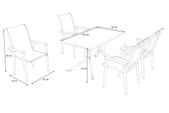KETTLER BasicPlus Pro Garten-Essgruppe, silber/anthrazit, Alu/Textilene, Klapptisch 140 x 95 cm, 4 Stapelsessel