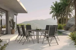 KETTLER BasicPlus Pro Garten-Essgruppe, silber/anthrazit, Alu/Textilene, 160 x 90 cm, 6 Klappstühle