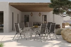 KETTLER BasicPlus Pro Garten-Essgruppe, silber/anthrazit, Alu/Textilene, 160 x 90 cm, 6 Klappstühle