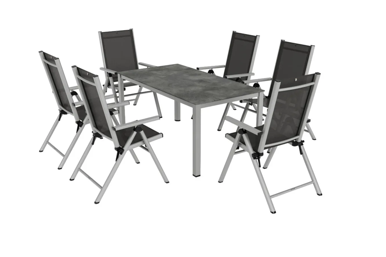 KETTLER BasicPlus Pro Garten-Essgruppe, silber/anthrazit, Alu/Textilene, 160 x 90 cm, 6 Klappstühle