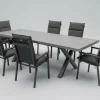 KETTLER BasicPlus Pro Garten-Essgruppe, anthrazit/schwarz, Aluminium/Steinimitat/Polyester, 200/260 x 100 cm, 6 Stapelsessel, inkl Auflagen