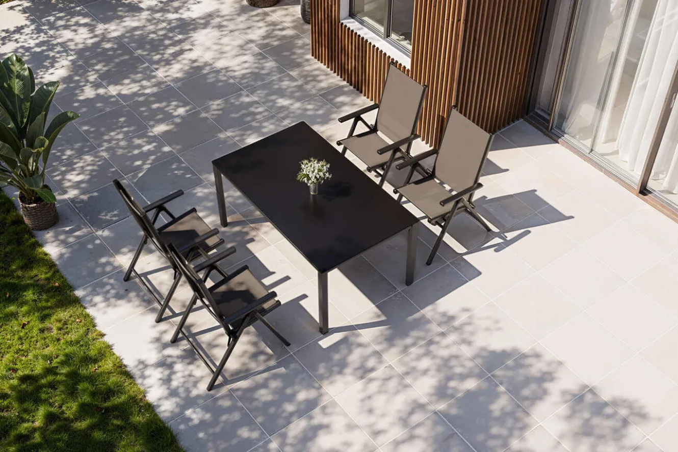 KETTLER BasicPlus Pro Garten-Essgruppe, anthrazit/silber, Alu/Textilene, 160 x 95 cm, 4 Klappstühle