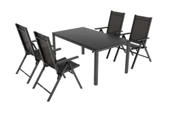 KETTLER BasicPlus Pro Garten-Essgruppe, anthrazit/silber, Alu/Textilene, 160 x 95 cm, 4 Klappstühle
