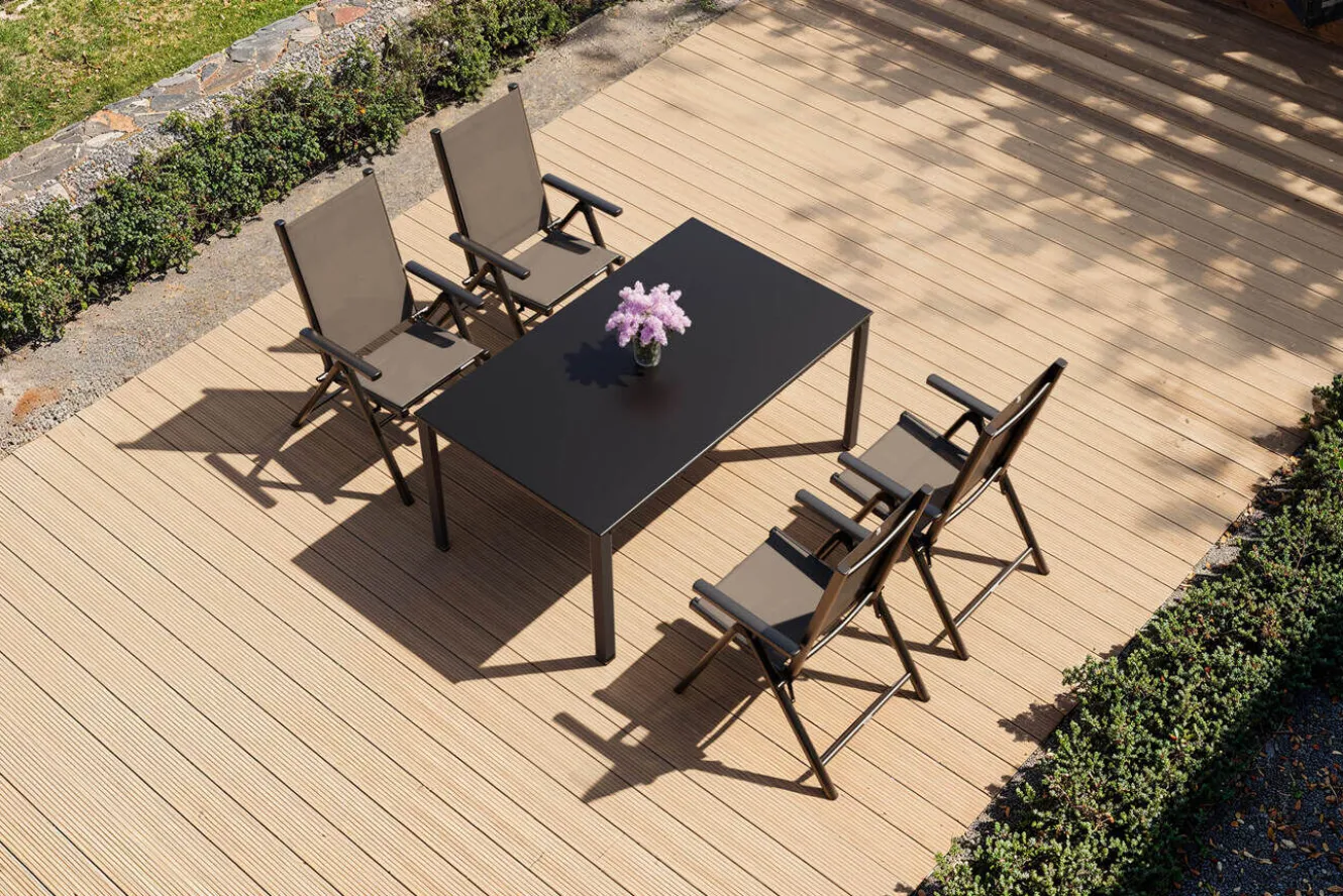 KETTLER BasicPlus Pro Garten-Essgruppe, anthrazit/silber, Alu/Textilene, 160 x 95 cm, 4 Klappstühle