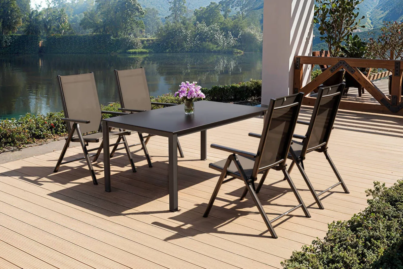 KETTLER BasicPlus Pro Garten-Essgruppe, anthrazit/silber, Alu/Textilene, 160 x 95 cm, 4 Klappstühle