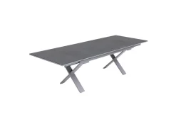 KETTLER BasicPlus Pro Garten-Essgruppe, silber/anthrazit, Alu/Textilene, ausziehbarer Tisch 180/280 x 100 cm, 8 Stapelsessel