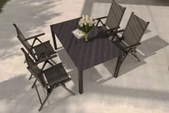 KETTLER BasicPlus Pro Garten-Essgruppe, anthrazit, Alu/Textilene, Tisch 160 x 95 cm, 4 Klappstühle